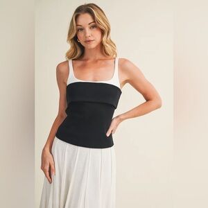 NWT By Anthropologie Black and White Twofer Tank & Tube Top, Size XL